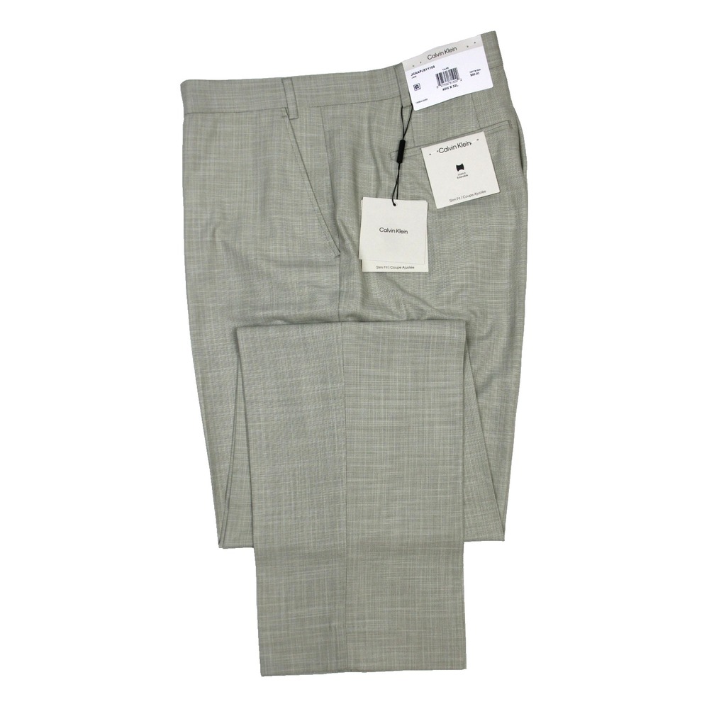 Calvin Klein Dress Pants Mens 40x32 Taupe Jace Slim Fit Stretch Flat Front $95.